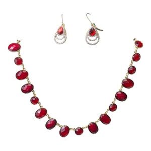 NWOT Elegant Red and Gold Necklace and Earrings Set